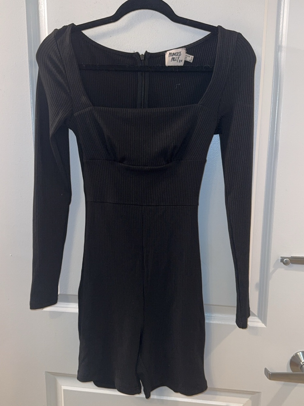 Princess Polly Sara ribbed square-neck long-sleeve romper